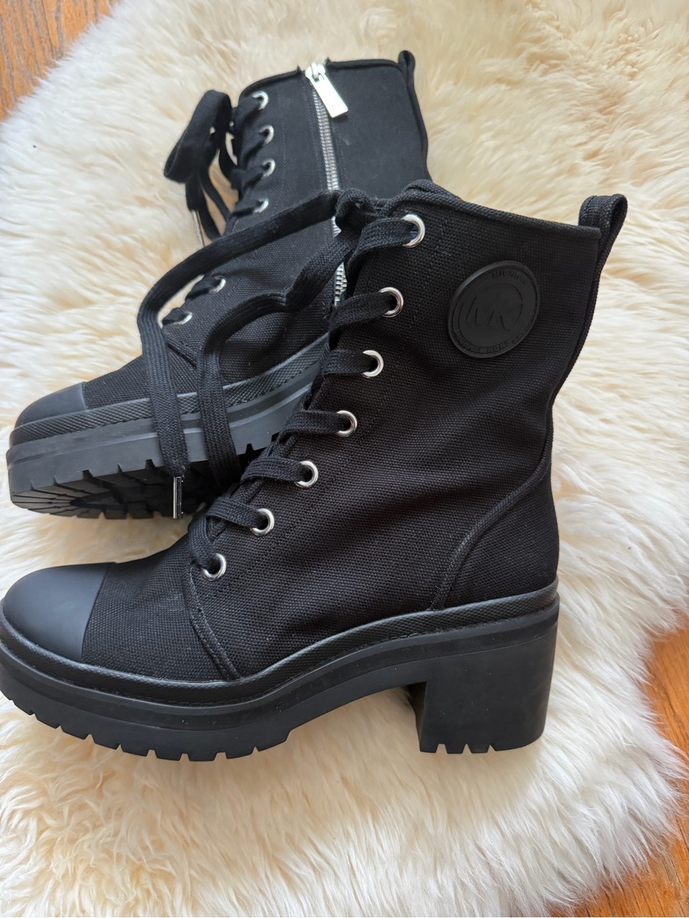 Michael Kors Black Lace-Up Platform Lug Heel Boots - Picture 8 of 8